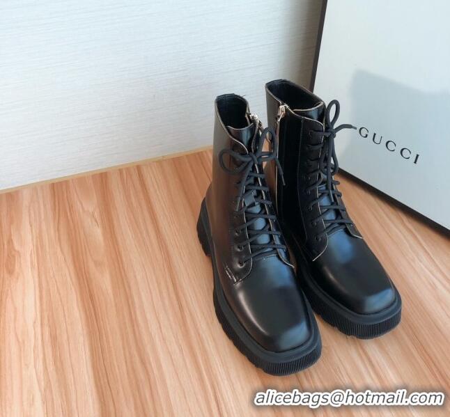 Low Price Gucci Shiny Leathe 23 Lace-up Short Boots 120151 Black