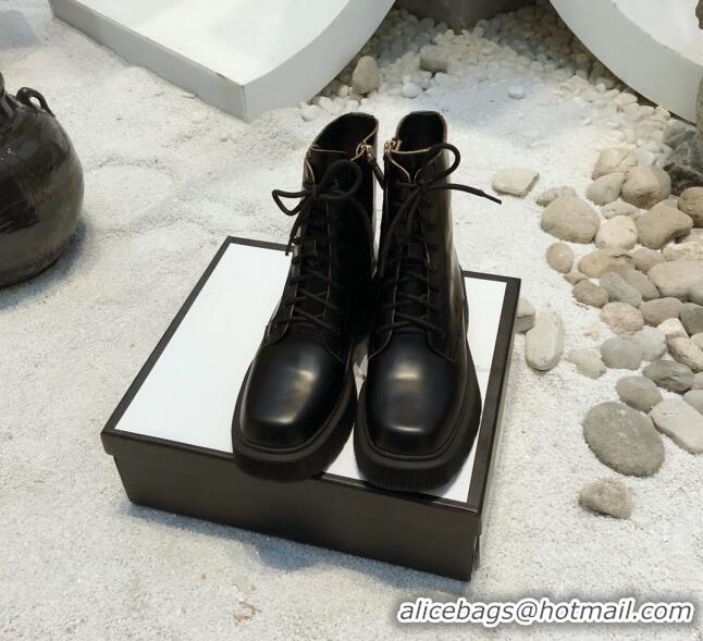 Low Price Gucci Shiny Leathe 23 Lace-up Short Boots 120151 Black