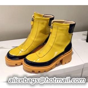 Good Quality Gucci Patent Leather 5cm Heel  Short Boots with Front Zip Yellow 120211