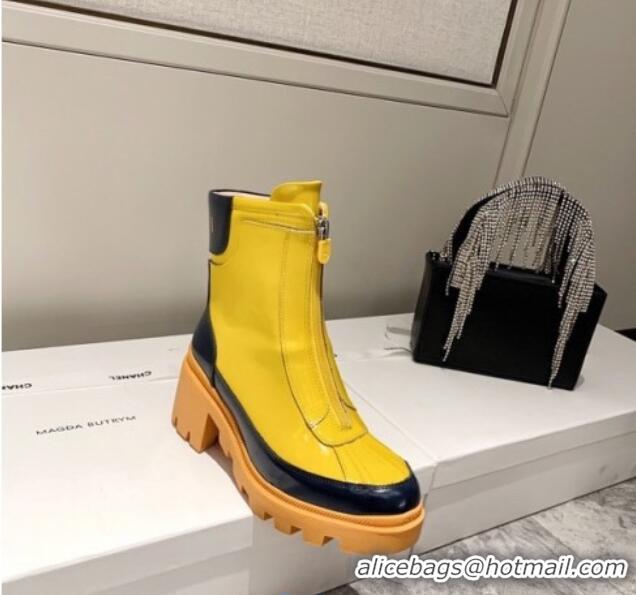 Good Quality Gucci Patent Leather 5cm Heel  Short Boots with Front Zip Yellow 120211