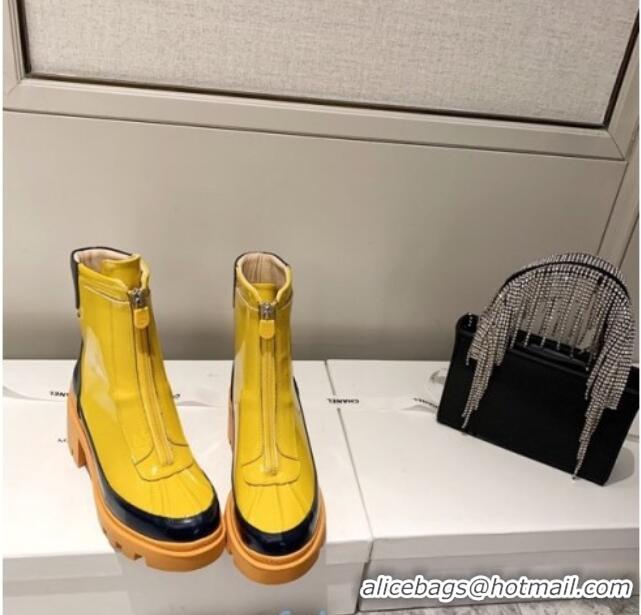 Good Quality Gucci Patent Leather 5cm Heel  Short Boots with Front Zip Yellow 120211