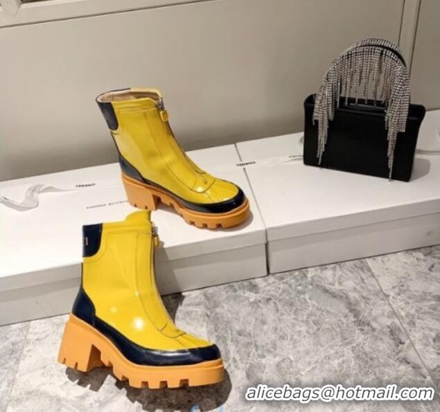 Good Quality Gucci Patent Leather 5cm Heel  Short Boots with Front Zip Yellow 120211