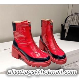 Perfect Gucci Patent Leather 5cm Heel  Short Boots with Front Zip 120211 Red