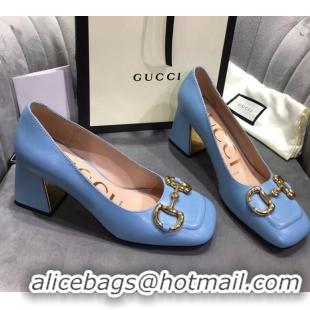 Best Price Gucci Leather Mid-Heel Pumps with Horsebit 120226 Blue