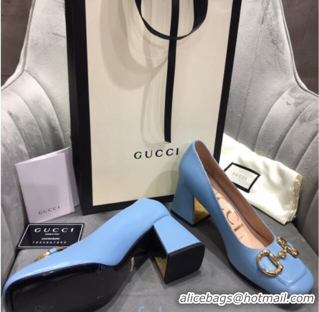 Best Price Gucci Leather Mid-Heel Pumps with Horsebit 120226 Blue