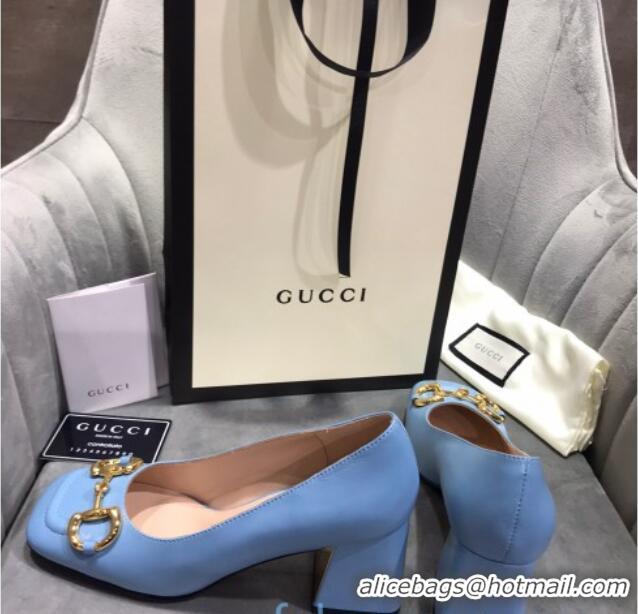 Best Price Gucci Leather Mid-Heel Pumps with Horsebit 120226 Blue