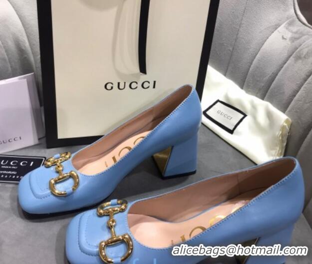 Best Price Gucci Leather Mid-Heel Pumps with Horsebit 120226 Blue