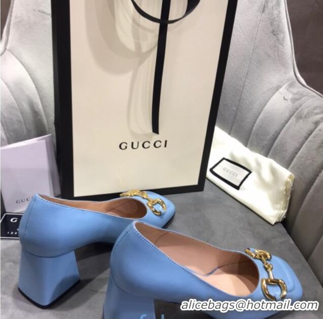 Best Price Gucci Leather Mid-Heel Pumps with Horsebit 120226 Blue