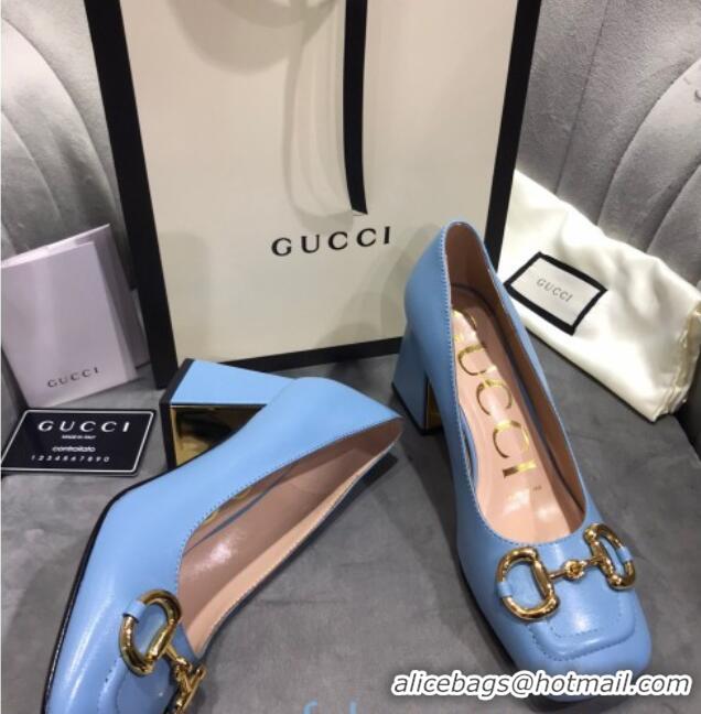 Best Price Gucci Leather Mid-Heel Pumps with Horsebit 120226 Blue