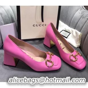 Super Quality Gucci Leather Mid-Heel Pumps with Horsebit 120226 Hot Pink