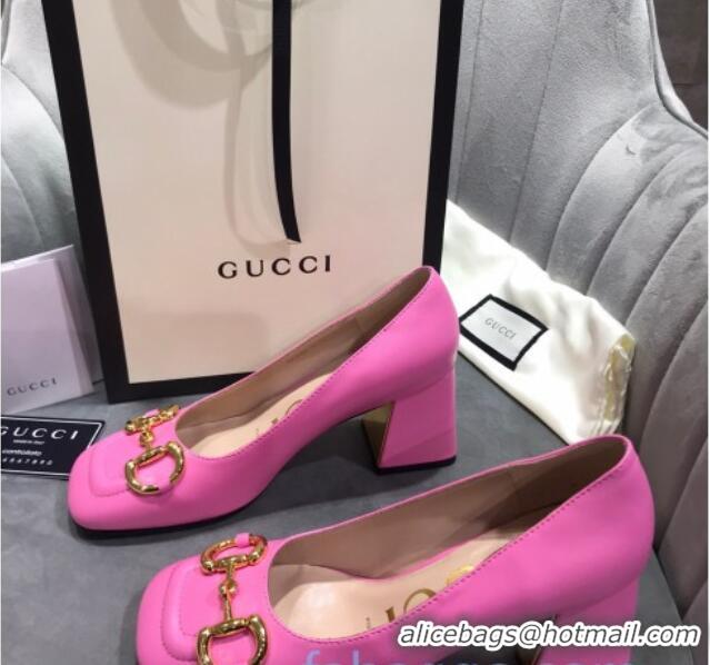 Super Quality Gucci Leather Mid-Heel Pumps with Horsebit 120226 Hot Pink