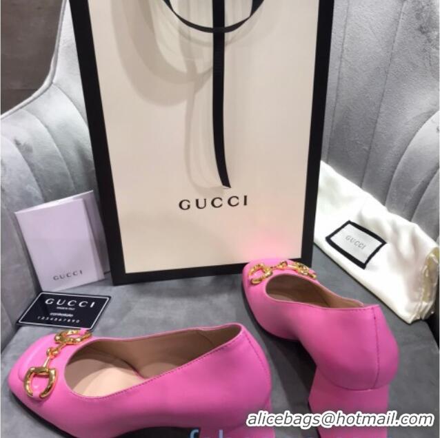 Super Quality Gucci Leather Mid-Heel Pumps with Horsebit 120226 Hot Pink