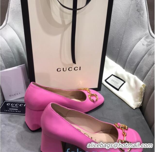 Super Quality Gucci Leather Mid-Heel Pumps with Horsebit 120226 Hot Pink