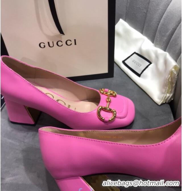 Super Quality Gucci Leather Mid-Heel Pumps with Horsebit 120226 Hot Pink