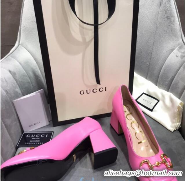 Super Quality Gucci Leather Mid-Heel Pumps with Horsebit 120226 Hot Pink