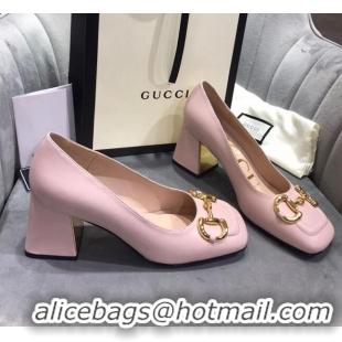 Grade Design Gucci Leather Mid-Heel Pumps with Horsebit 120226 Light Pink