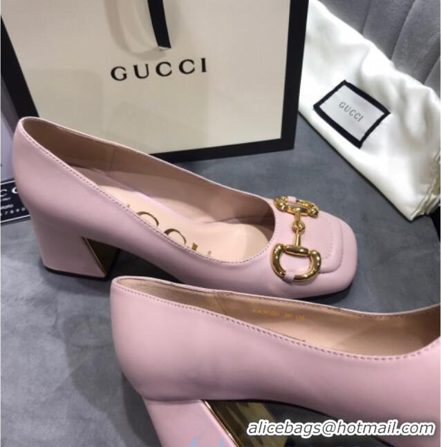 Grade Design Gucci Leather Mid-Heel Pumps with Horsebit 120226 Light Pink