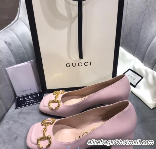 Grade Design Gucci Leather Mid-Heel Pumps with Horsebit 120226 Light Pink