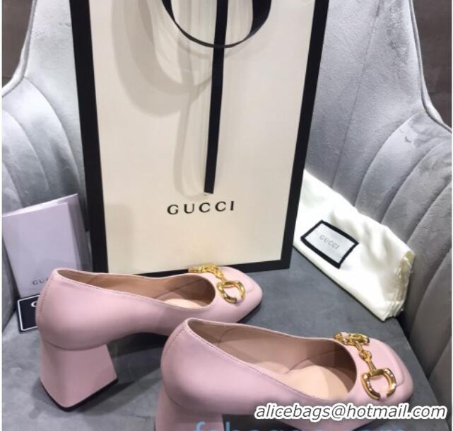 Grade Design Gucci Leather Mid-Heel Pumps with Horsebit 120226 Light Pink