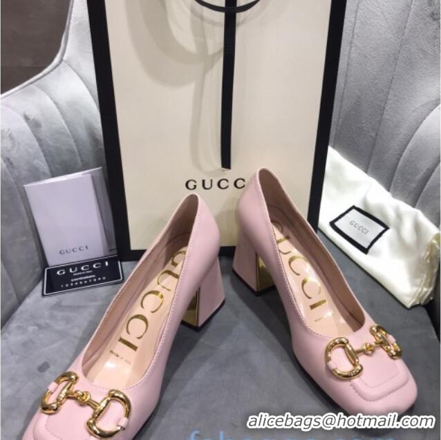 Grade Design Gucci Leather Mid-Heel Pumps with Horsebit 120226 Light Pink