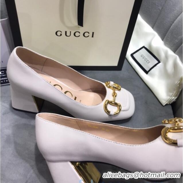 Sophisticated Gucci Leather Mid-Heel Pumps with Horsebit 120226 White