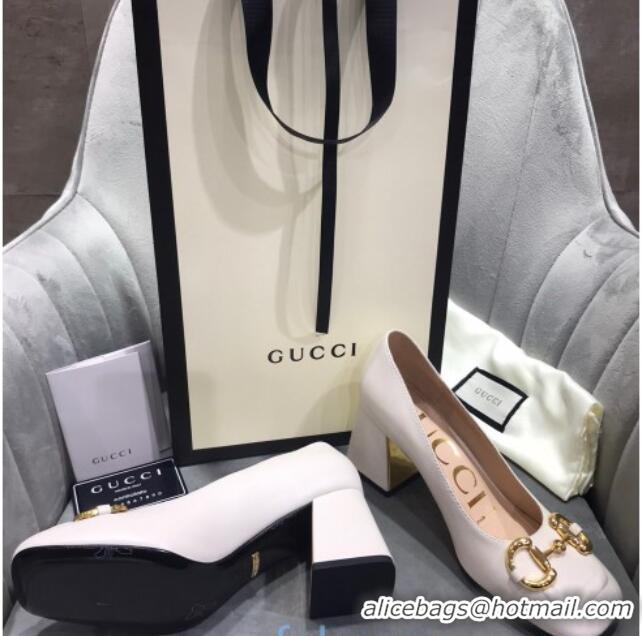 Sophisticated Gucci Leather Mid-Heel Pumps with Horsebit 120226 White