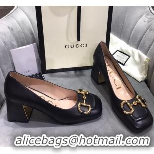 Good Quality Gucci Leather Mid-Heel Pumps with Horsebit 120230 Black