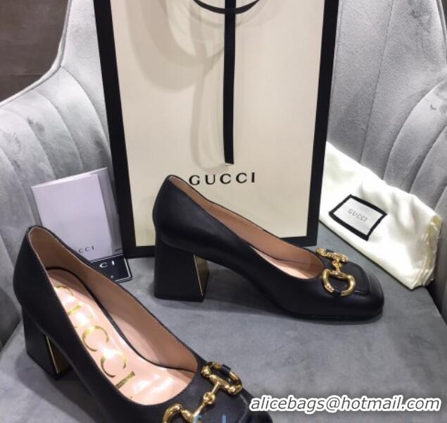 Good Quality Gucci Leather Mid-Heel Pumps with Horsebit 120230 Black