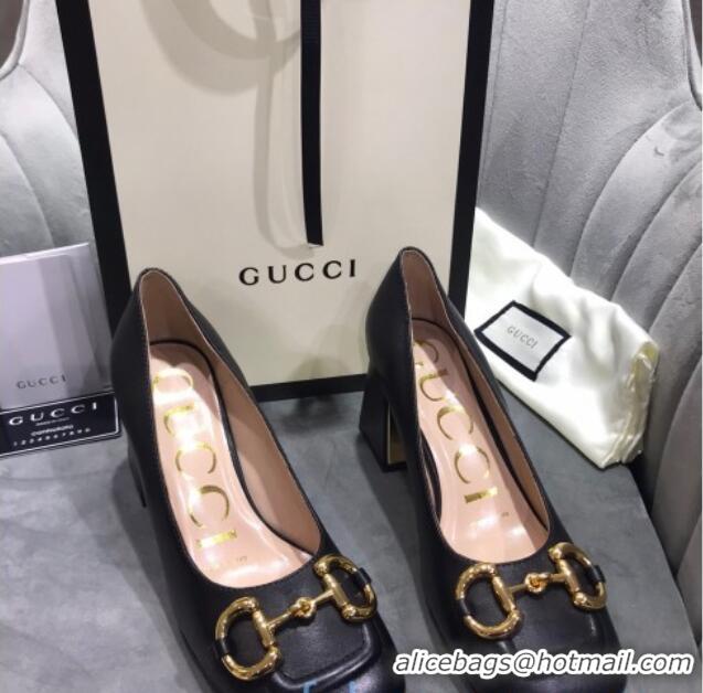 Good Quality Gucci Leather Mid-Heel Pumps with Horsebit 120230 Black