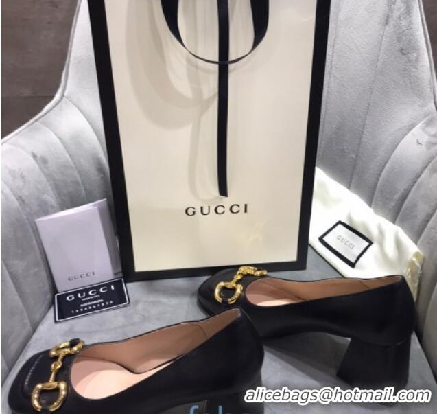 Good Quality Gucci Leather Mid-Heel Pumps with Horsebit 120230 Black