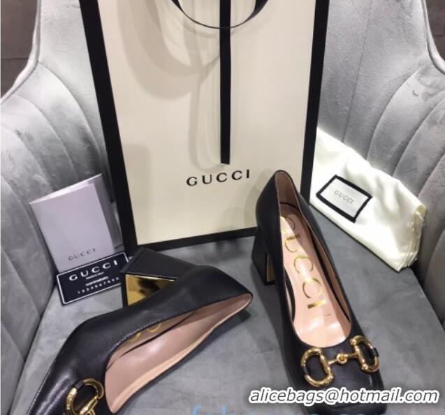 Good Quality Gucci Leather Mid-Heel Pumps with Horsebit 120230 Black