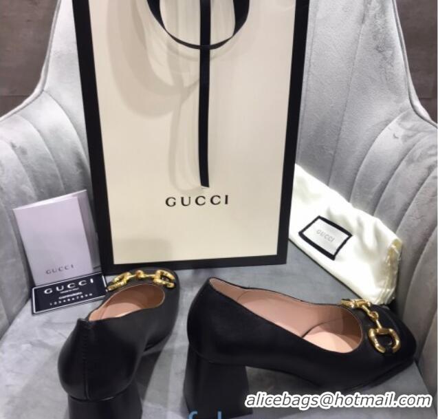 Good Quality Gucci Leather Mid-Heel Pumps with Horsebit 120230 Black