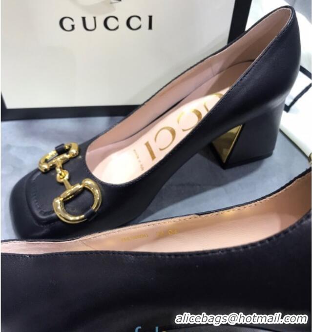 Good Quality Gucci Leather Mid-Heel Pumps with Horsebit 120230 Black