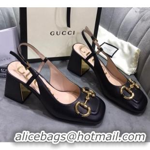 Hot Style Gucci Mid-Heel Slingback Pumps with Horsebit 0120231 Black