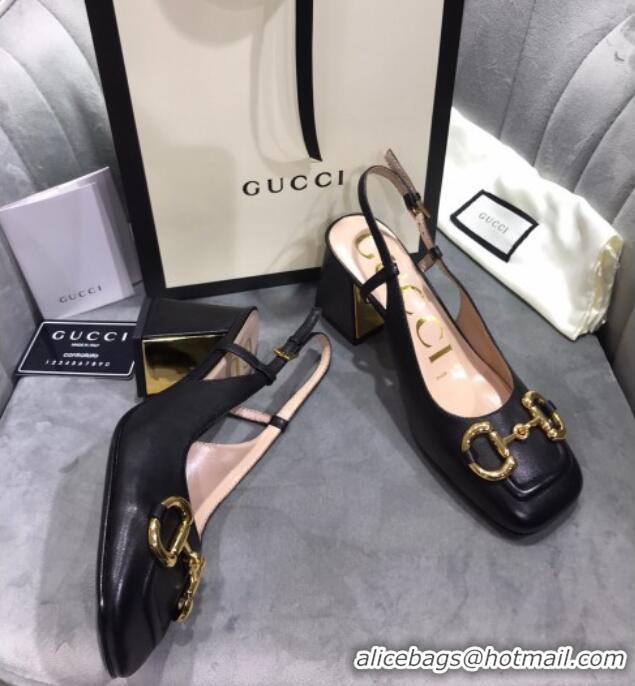 Hot Style Gucci Mid-Heel Slingback Pumps with Horsebit 0120231 Black