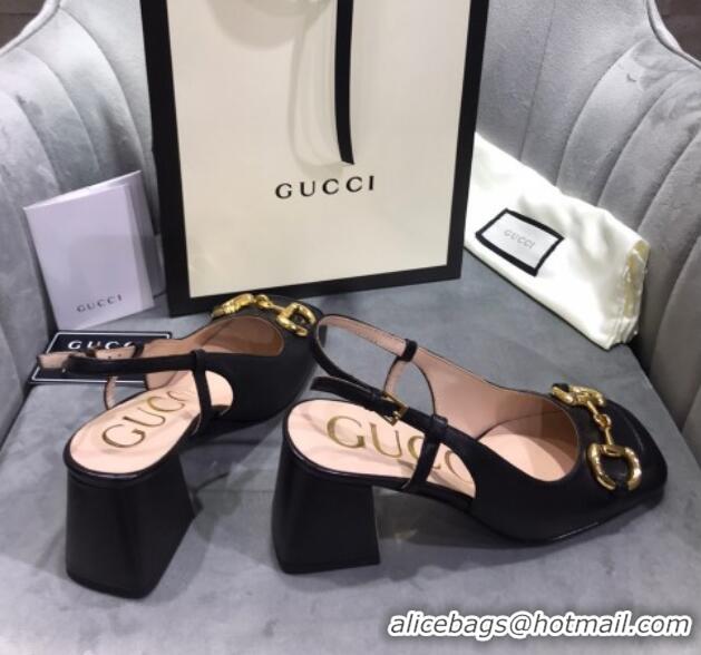 Hot Style Gucci Mid-Heel Slingback Pumps with Horsebit 0120231 Black