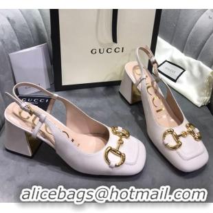 1:1 aaaaa Gucci Mid-Heel Slingback Pumps with Horsebit 120232 White