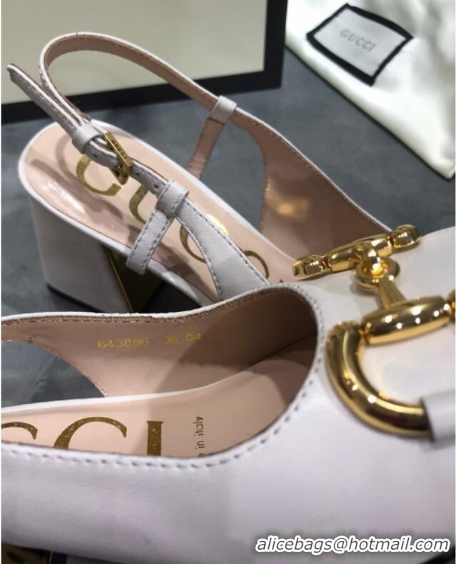 1:1 aaaaa Gucci Mid-Heel Slingback Pumps with Horsebit 120232 White