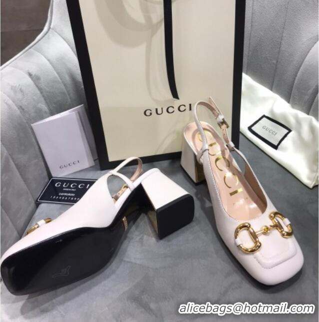 1:1 aaaaa Gucci Mid-Heel Slingback Pumps with Horsebit 120232 White