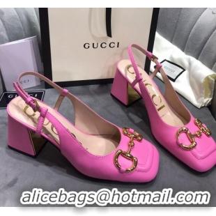 Crafted Gucci Mid-Heel Slingback Pumps with Horsebit 120232 Hot Pink