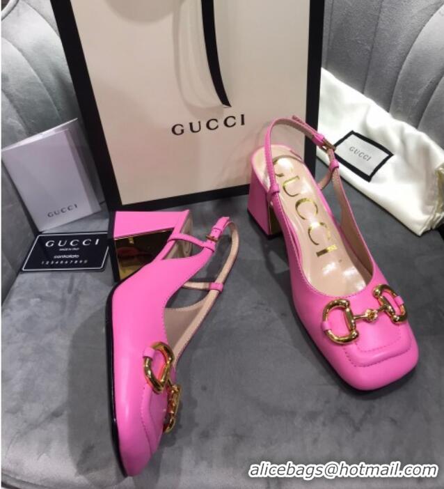 Crafted Gucci Mid-Heel Slingback Pumps with Horsebit 120232 Hot Pink