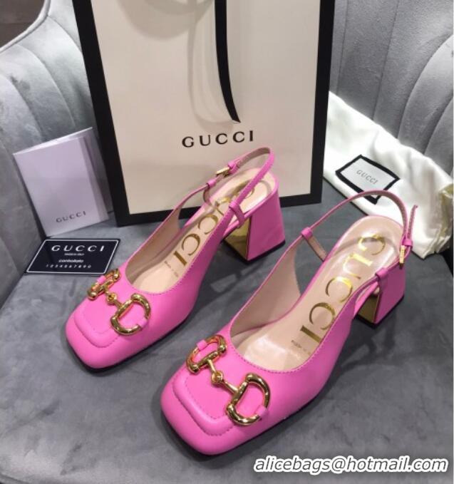 Crafted Gucci Mid-Heel Slingback Pumps with Horsebit 120232 Hot Pink