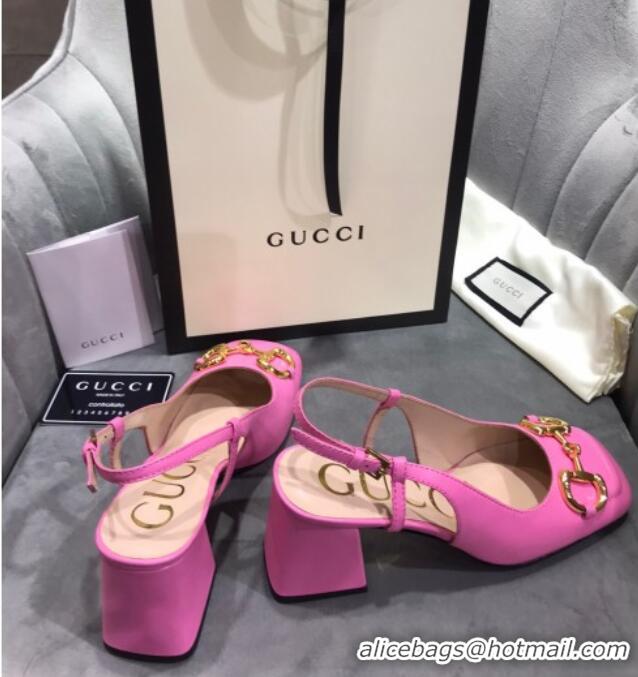 Crafted Gucci Mid-Heel Slingback Pumps with Horsebit 120232 Hot Pink