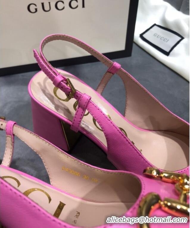 Crafted Gucci Mid-Heel Slingback Pumps with Horsebit 120232 Hot Pink