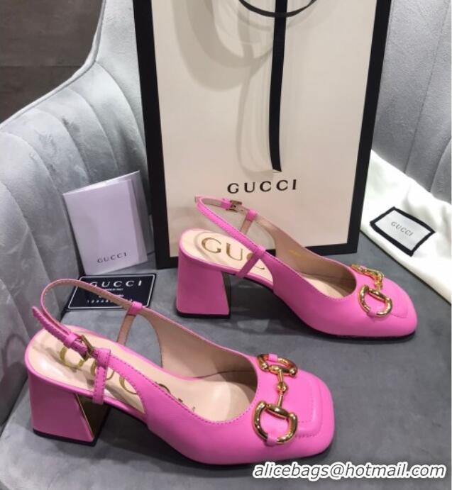 Crafted Gucci Mid-Heel Slingback Pumps with Horsebit 120232 Hot Pink