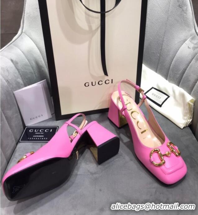 Crafted Gucci Mid-Heel Slingback Pumps with Horsebit 120232 Hot Pink