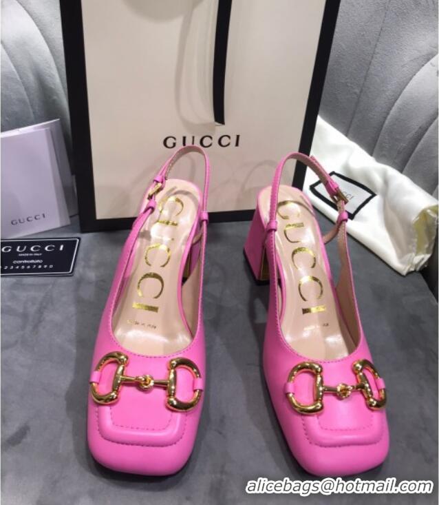 Crafted Gucci Mid-Heel Slingback Pumps with Horsebit 120232 Hot Pink