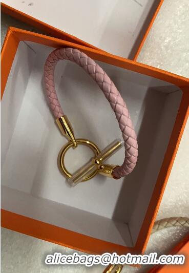 Top Grade Hermes Glenan Braided Bracelet H85230 Light Pink