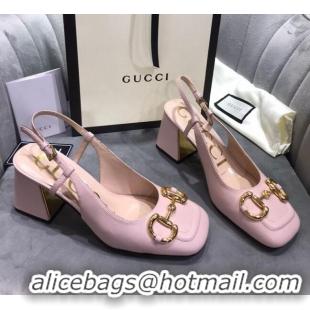 Grade Quality Gucci Mid-Heel Slingback Pumps with Horsebit 120232 Light Pink