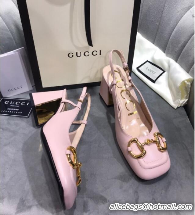 Grade Quality Gucci Mid-Heel Slingback Pumps with Horsebit 120232 Light Pink